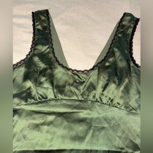 Forever 21 Green Satin Chemise with Black Lace